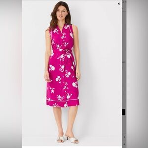 NWT Ann Taylor Floral Split Neck Midi Dress Size 12